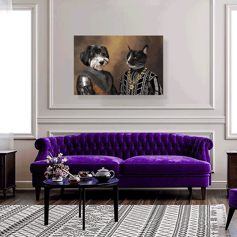 The Majestic Pair – Custom Multi-Pet Royal Portrait